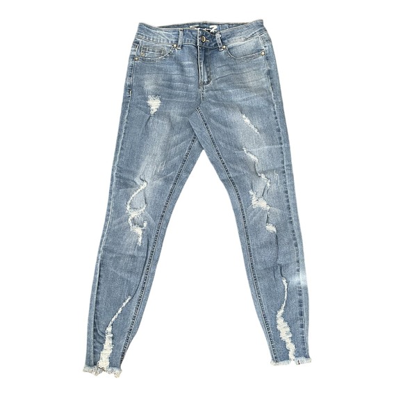 7 Seven For All Mankind High Waist Ankle Skinny Jeans Size 7 Raw Hem Distressed - Picture 1 of 7